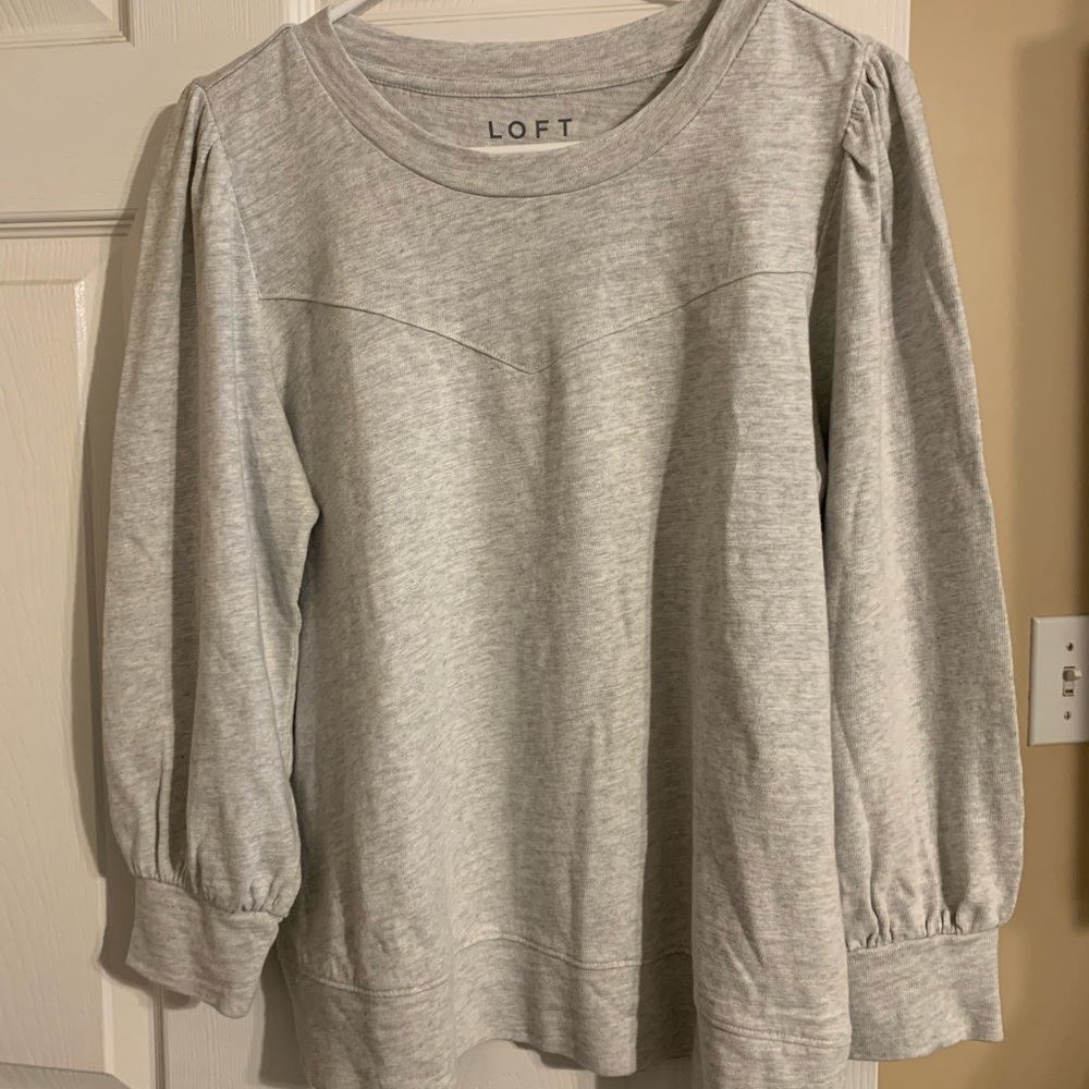 LOFT Gray Boxy Sweatshirt with Puff Sleeves